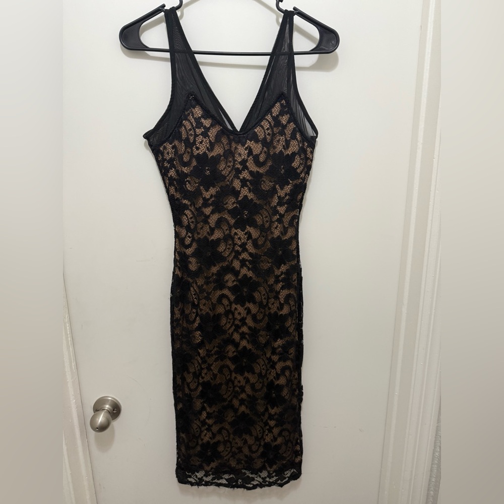 Almost Famous Black and Tan Lace Dress